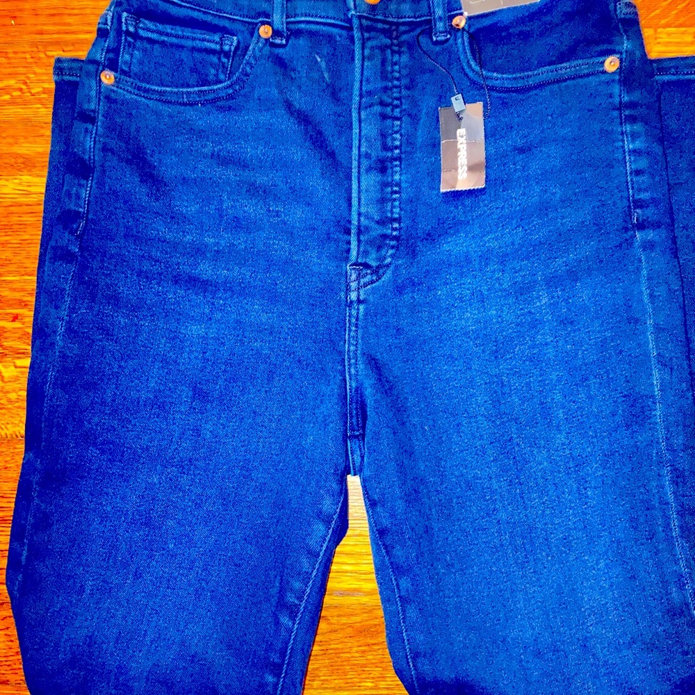 Express Dark Blue Slim Ankle Super High Rise Jeans